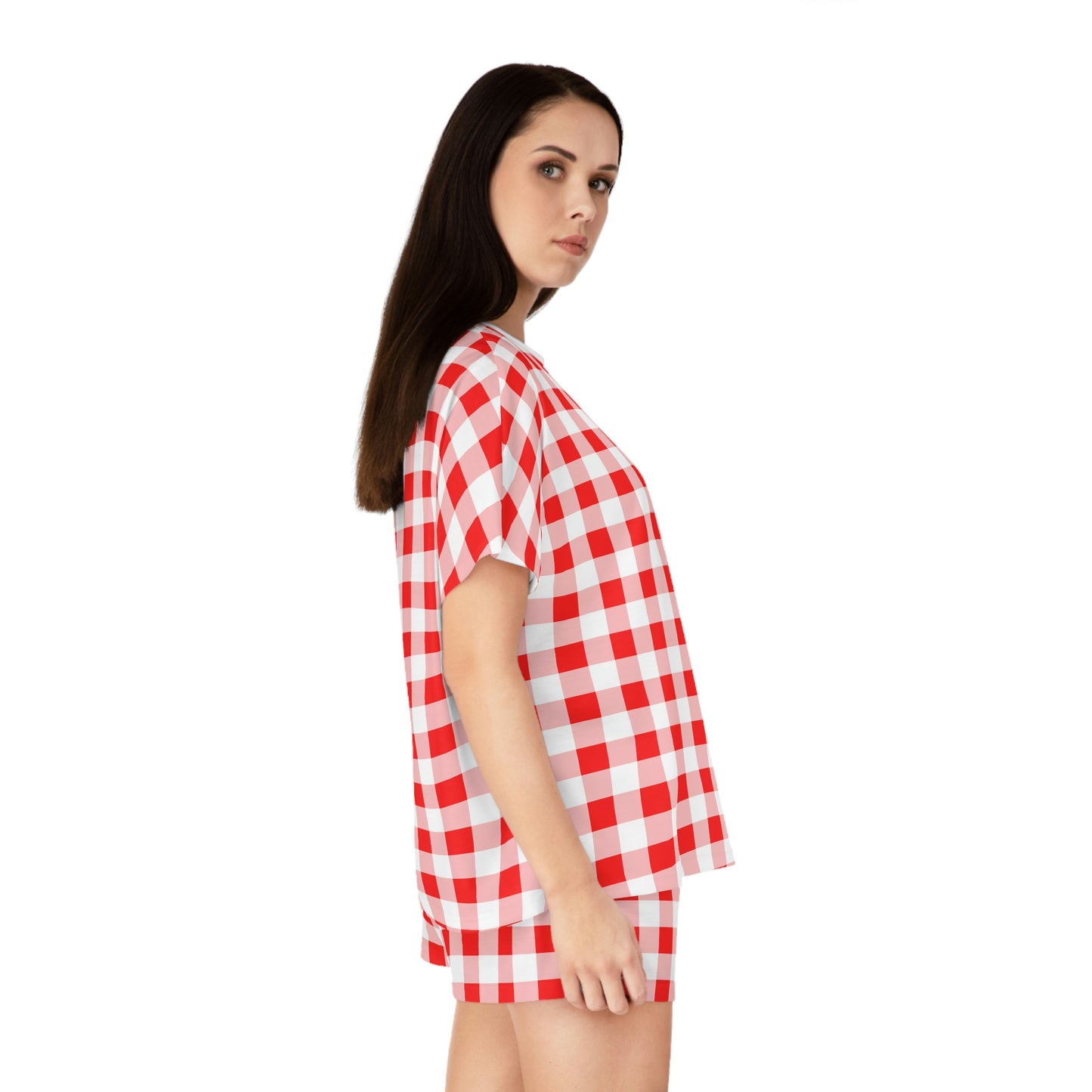 TGIF Sleepover PJs in Ruby Red Gingham Tee & Pajama Shorts-Set | Pinup Couture Relaxed