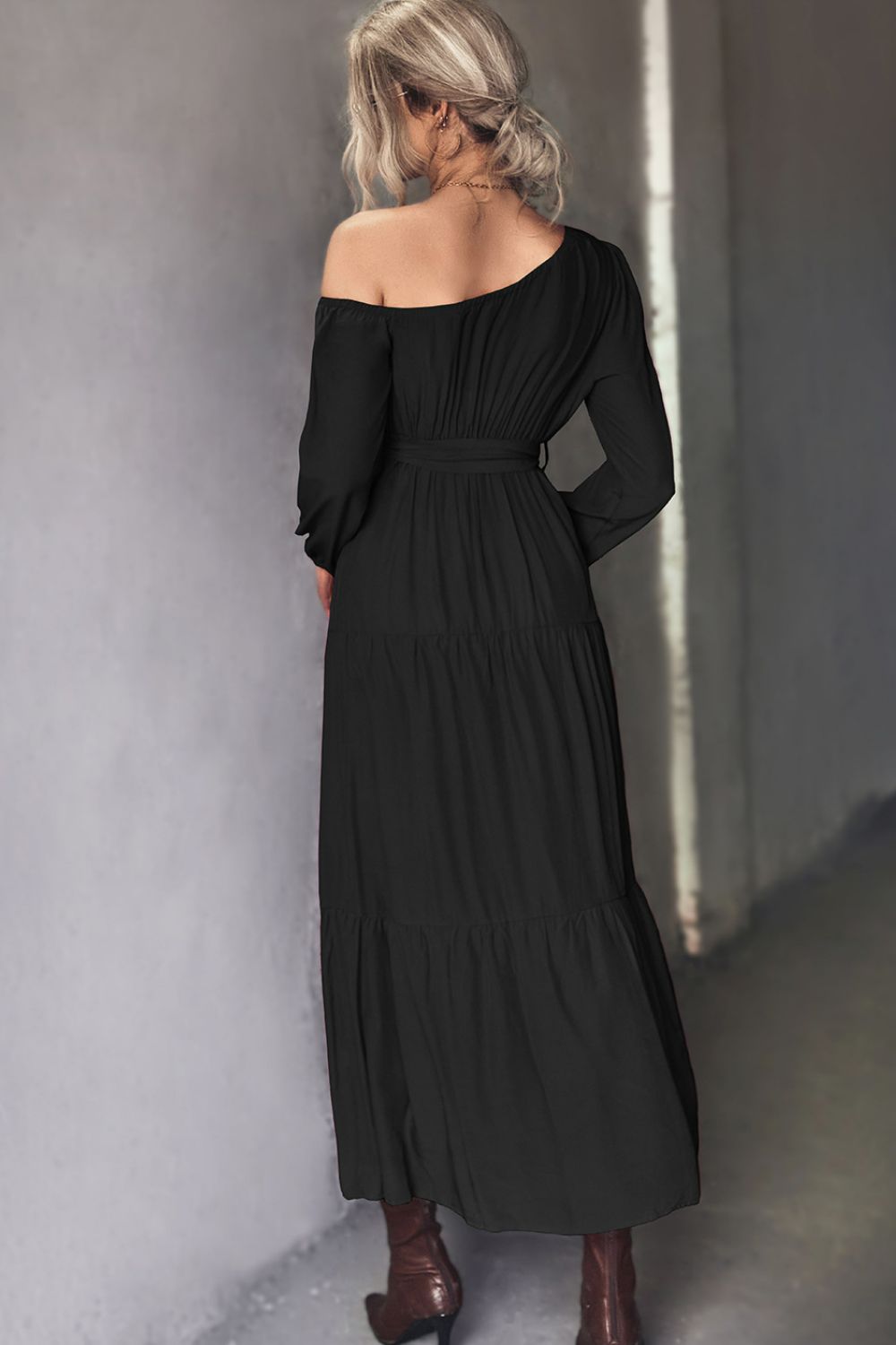 Off The Shoulder Tiered Maxi Dress in Black or Green