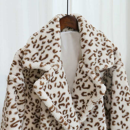 Leopard Print Fuzzy Teddy Jacket  Women Warm Fur Jacket Streetwear