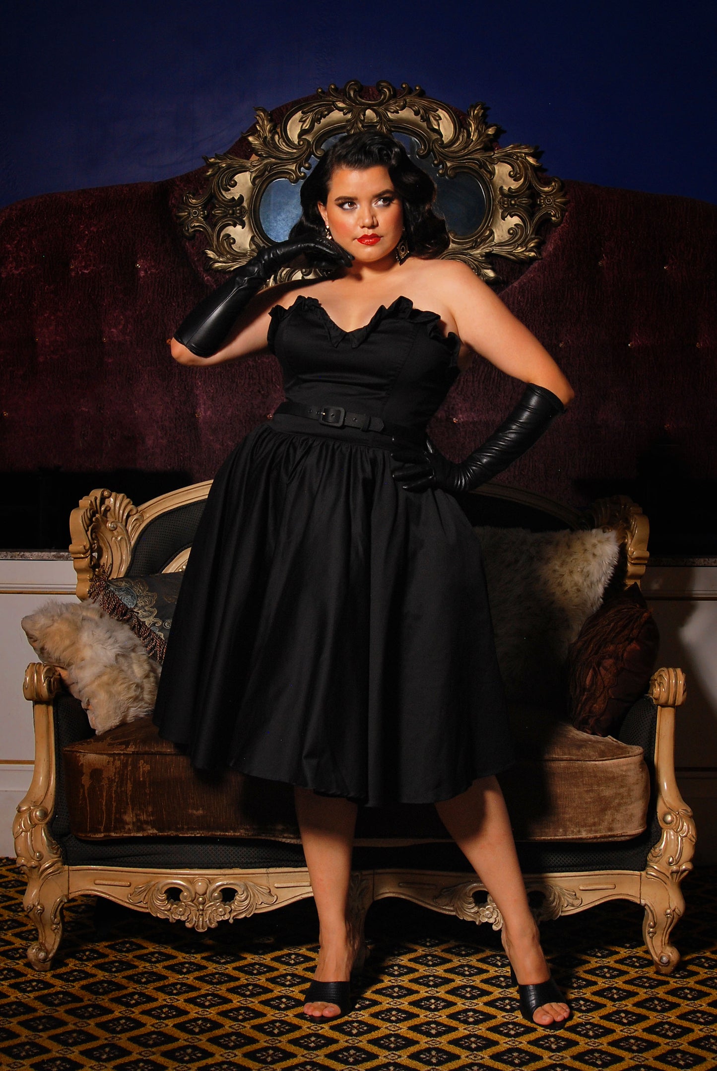 OYS - XS - S - Final Sale - Bela Bustier Dress in Black Cotton Sateen | Pinup Couture
