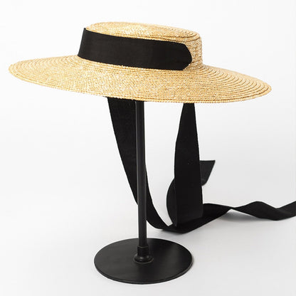 The Oceanside Wide Rim Boater Hat with Black Grosgrain Ribbon