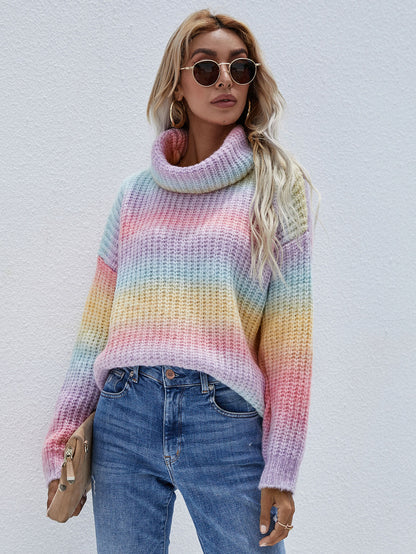 Rolled Rainbow Wide Rib Sweater in Summer and Winter