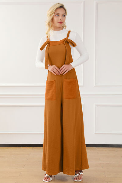 Annabel 60's Pocketed Wide Strap Jumpsuit in Ochre Vintage