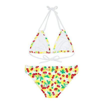 Alex Yellow Gingham Cherry Print Strappy Bikini Set | Pinup Couture Swim