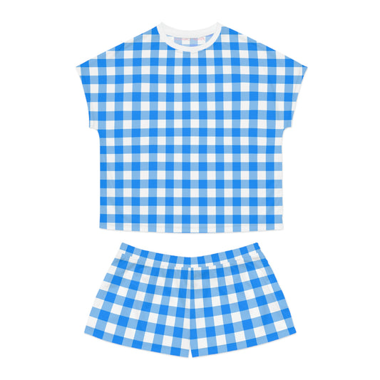 TGIF Sleepover PJs in Beyond Blue Gingham Tee & Pajama Shorts-Set | Pinup Couture Relaxed