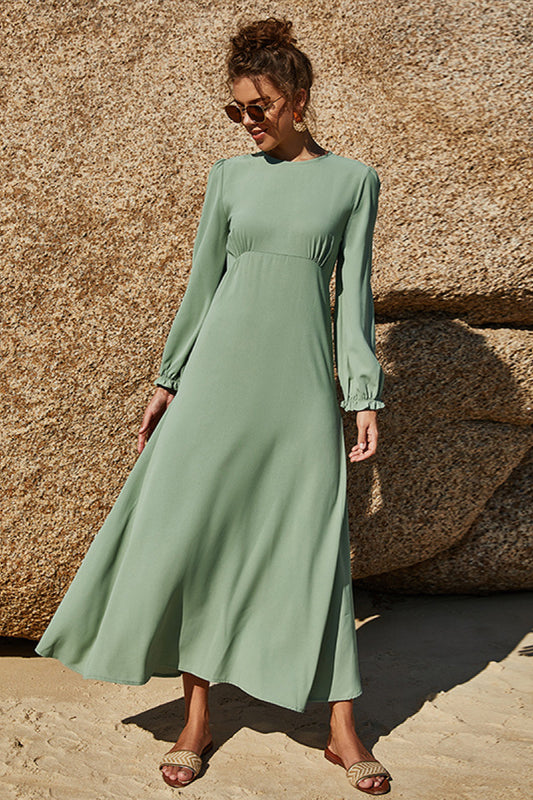 Grace High Neck Elegant Puff Sleeve Maxi Dress in Sage or Ivory