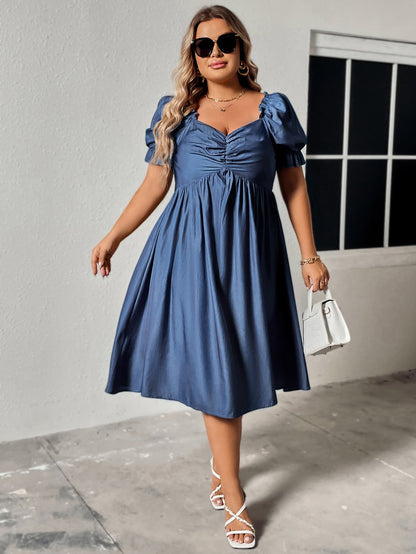 Sapphire Stylish Plus Size Sweetheart Neck Summer Dress in Cobalt Blue