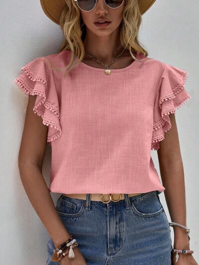 Freya Ruffled Cap Sleeve Round Neck Blouse | 4 Colors