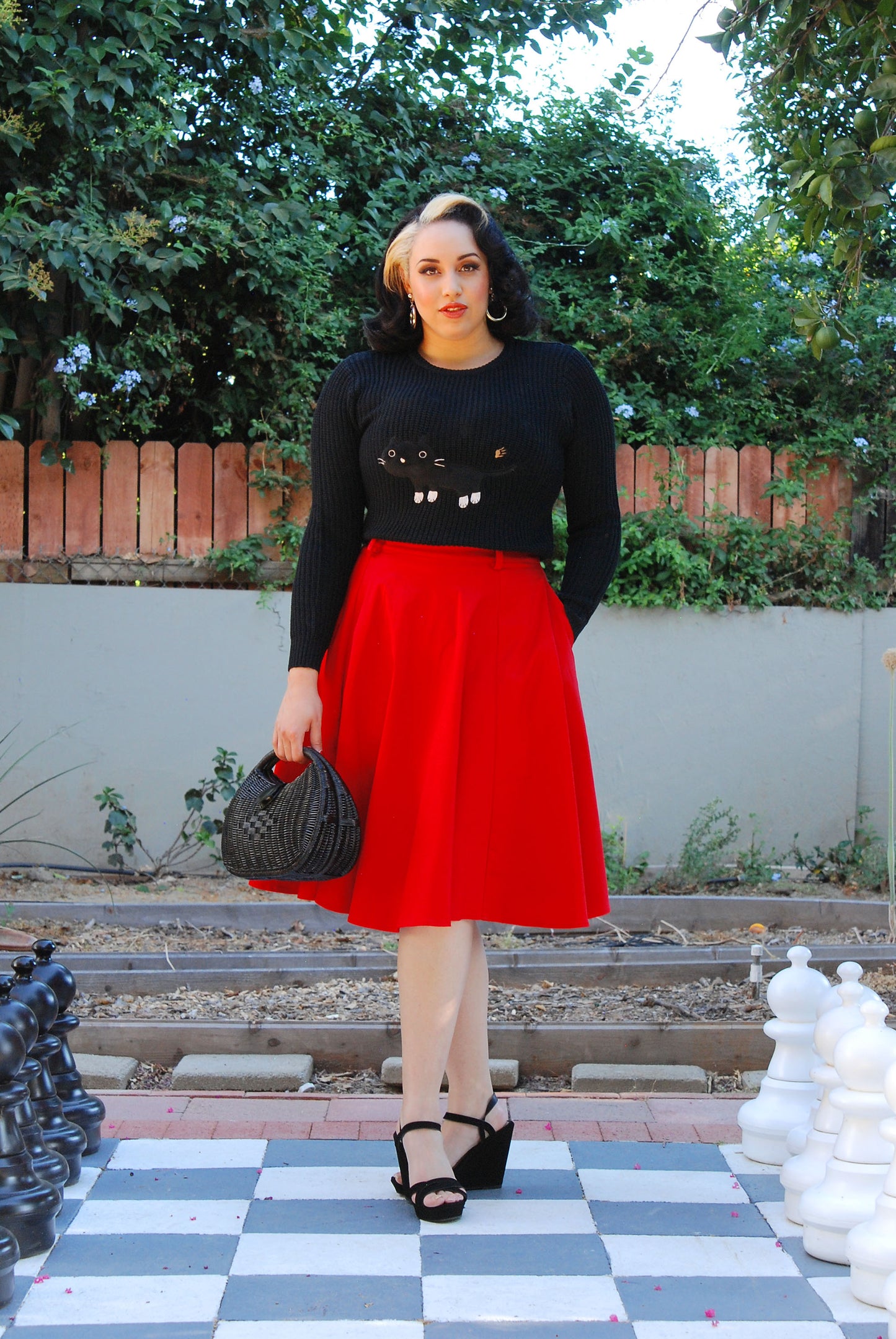 Final Sale - Doris Vintage Swing Skirt with Pockets in Red |  Pinup Couture