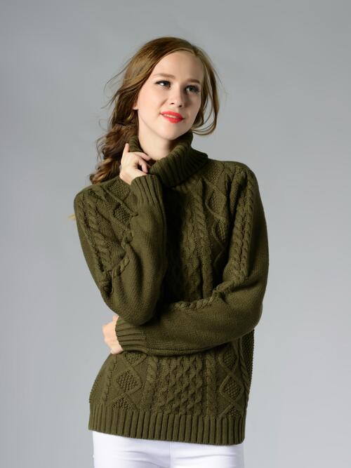 Turin Braided Turtleneck Long Sleeve Sweater | 4 Colors