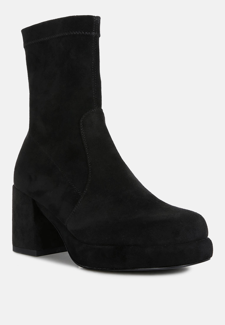 Two-Cubes Suede Platform Ankle Boots Green or Black London Rag