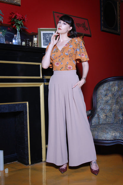 OYS - Final Sale - Viva Blouse in Mustard Floral Stretch Crepe | Laura Byrnes Design