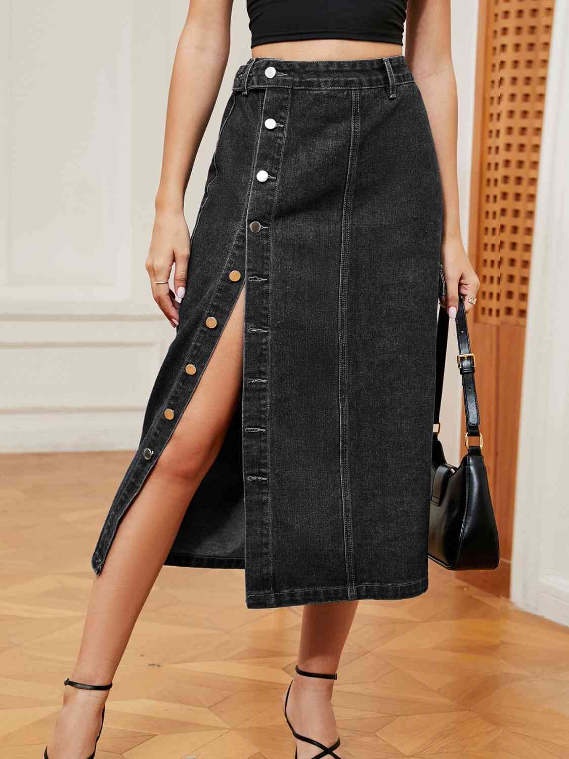 Route 66 Button Denim Skirt | 2 colors