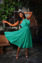 Final Sale - Maybelle Gathered Swing Dress in Solid Jade | Laura Byrnes - pinupgirlclothing.com