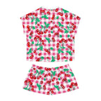 TGIF Sleepover PJs in Pink & White Gingham Cherry Girl Tee & Pajama Shorts-Set