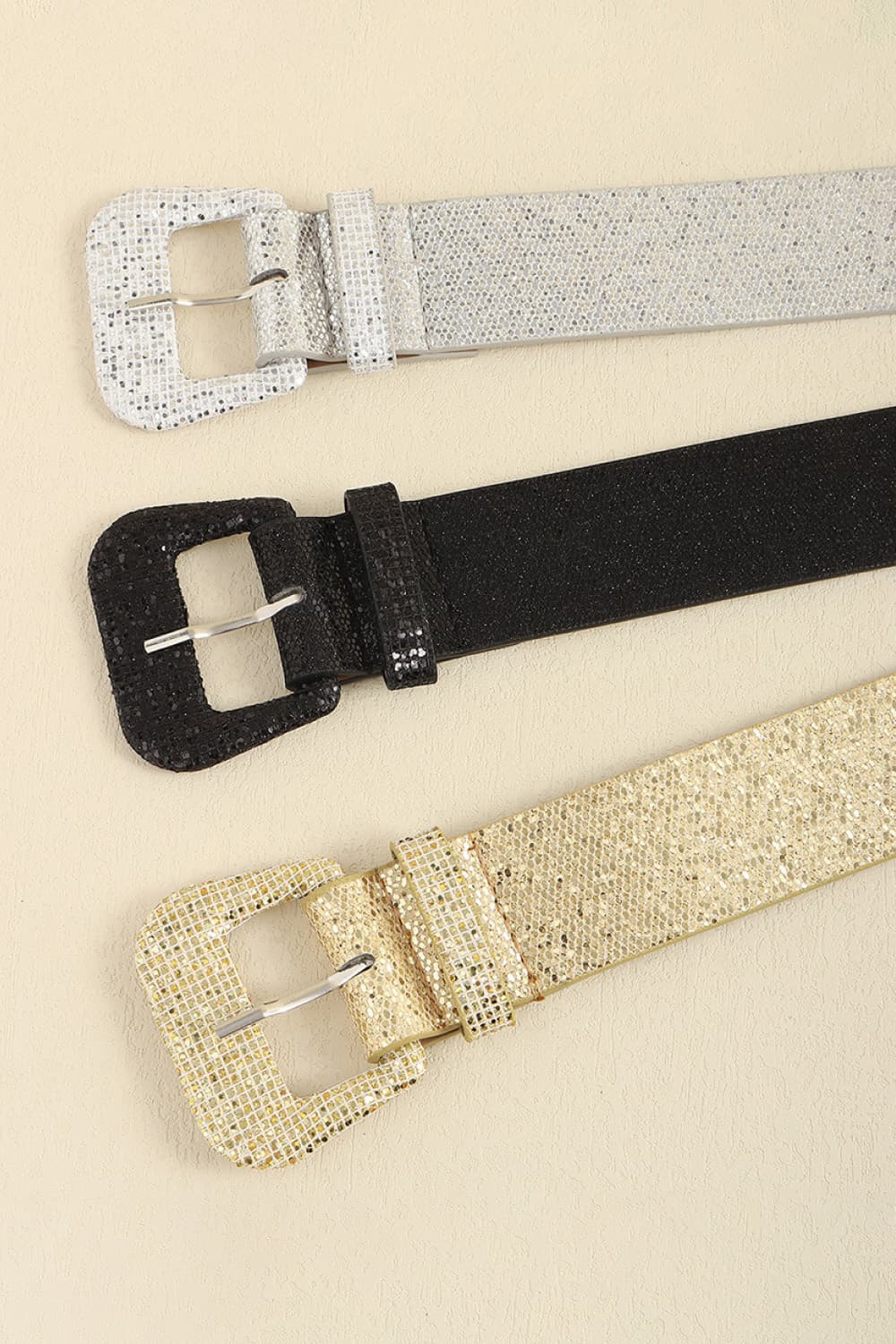 All The Rock Stars 70s Glam PU Leather Glitter Belt in Black, Gold, and Silver