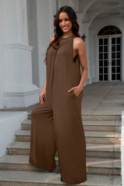 Katherine Full Size Tie Back Cutout Sleeveless Summer Jumpsuit | 3 Colors