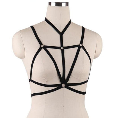 Don't Cross Her Black Elastic Cross Body Harness | Marigold Shadows