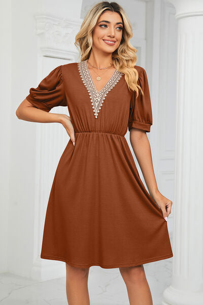 Calipso V-Neck Puff Sleeve Dress | 8 Colors