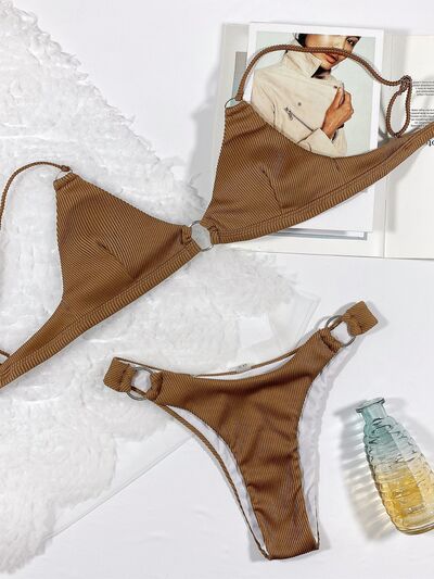 Kai Plunge Spaghetti Strap Swim Set in Chestnut