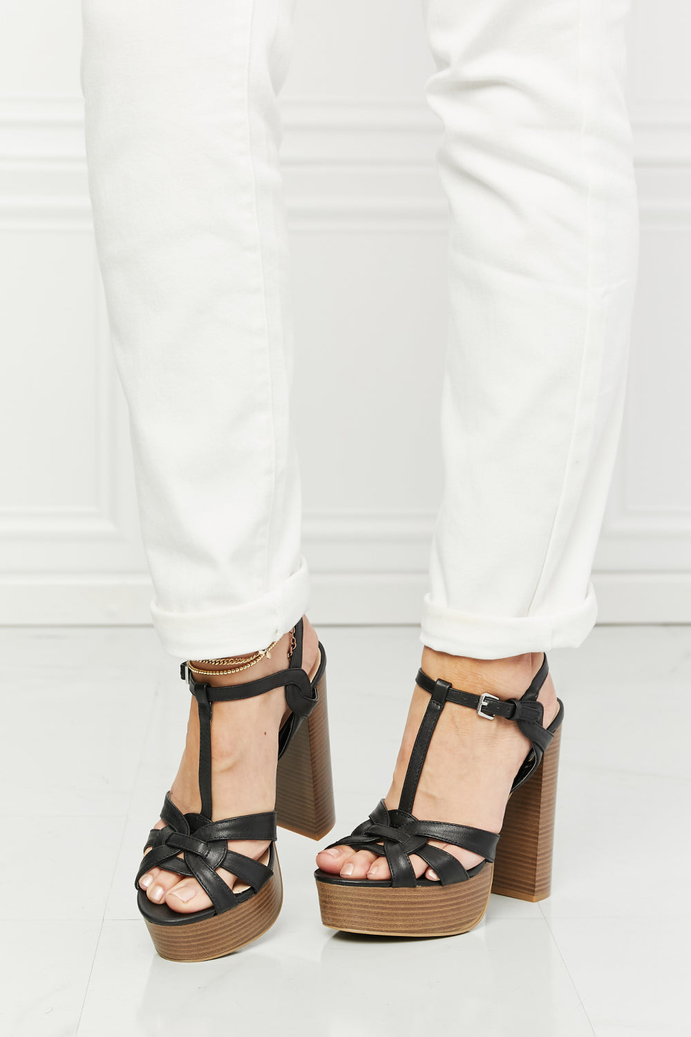 Lib Peep Toe Platforms Ankle Belt Buckle T Straps Chunky Heels Sandals -  Gold in Sexy Heels & Platforms - $75.85