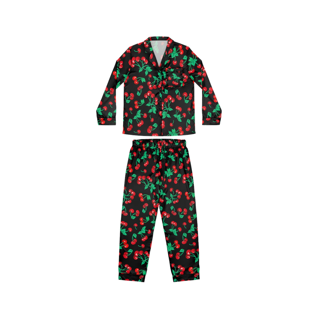 Pajama Game in Black Cherry Girl Satin 2 Piece Button Up PJ Set