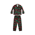 Pajama Game in Black Cherry Girl Satin 2 Piece Button Up PJ Set