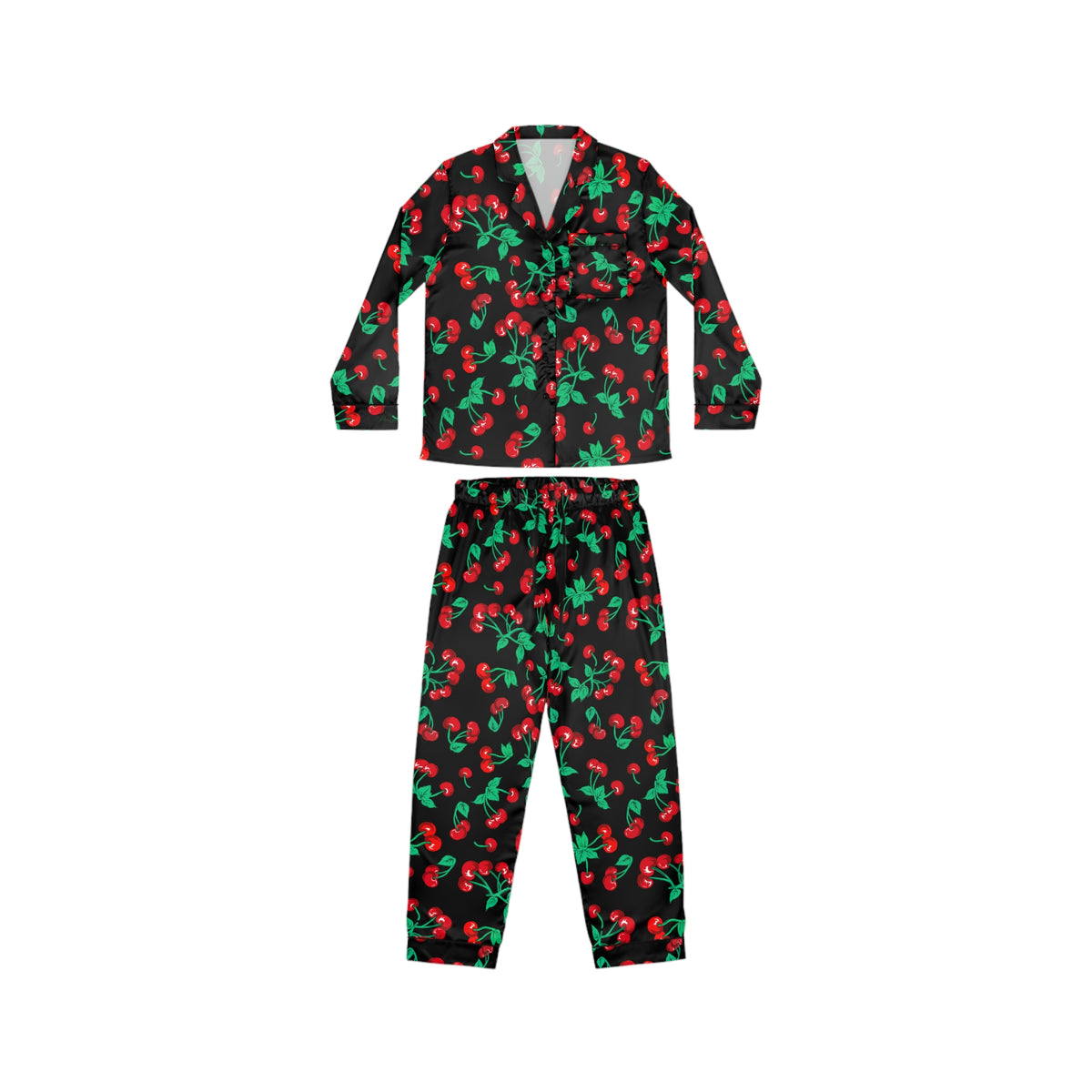 Pajama Game in Black Cherry Girl Satin 2 Piece Button Up PJ Set