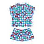 TGIF Sleepover PJs in Blue & White Gingham Cherry Girl Tee & Pajama Shorts-Set