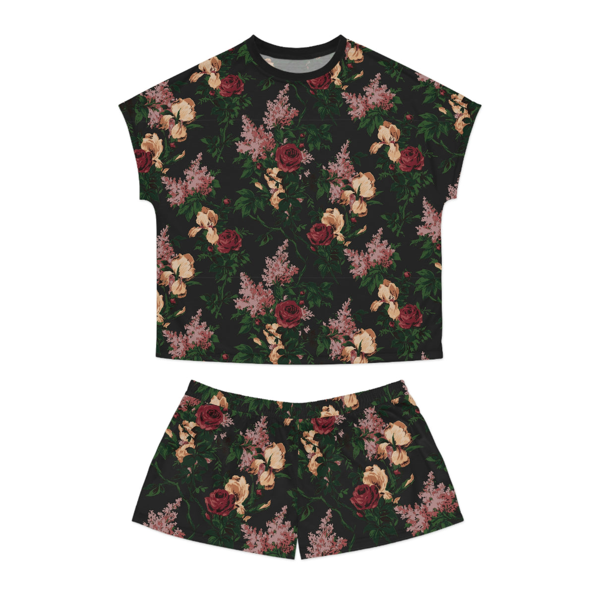 TGIF Sleepover PJs in Dark Bella Roses Tee & Pajama Shorts-Set.