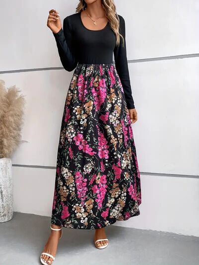 Evelyn Floral Round Neck Long Sleeve Maxi Dress