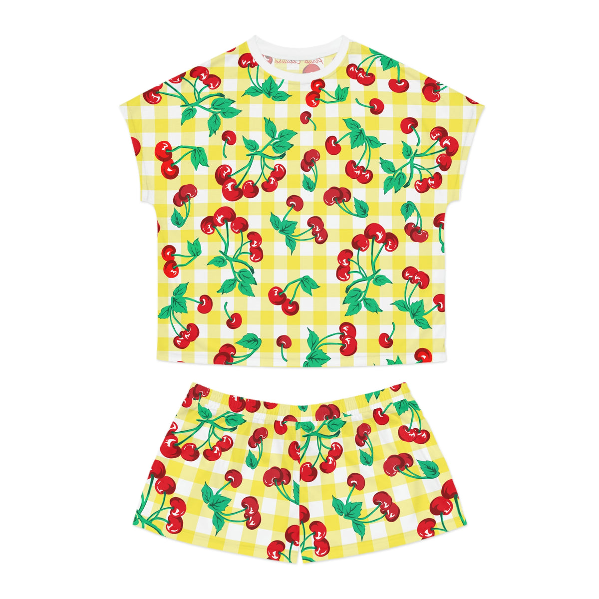 TGIF Sleepover PJs in Cherry Girl Yellow & White Gingham Tee & Pajama Shorts-Set
