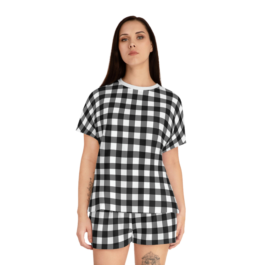 TGIF Sleepover PJs in Badass Black Gingham Tee & Pajama Shorts-Set