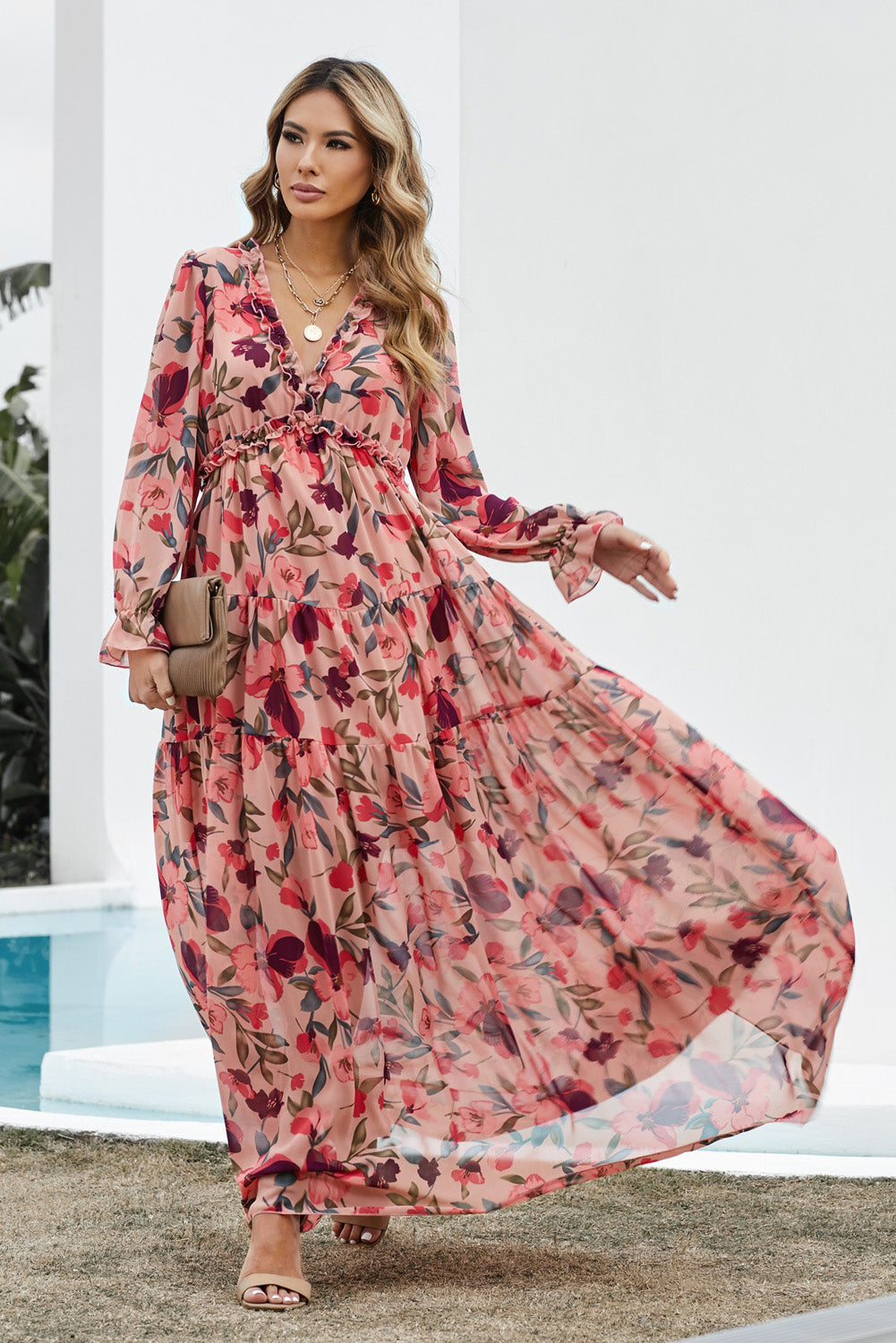 Floral Frill Flounce Sleeves Maxi Dress | Pinup Girl Clothing pinupgirlclothing.com Floral Frill Flounce Sleeves Maxi Dress | Pinup Girl Clothing pinupgirlclothing.com