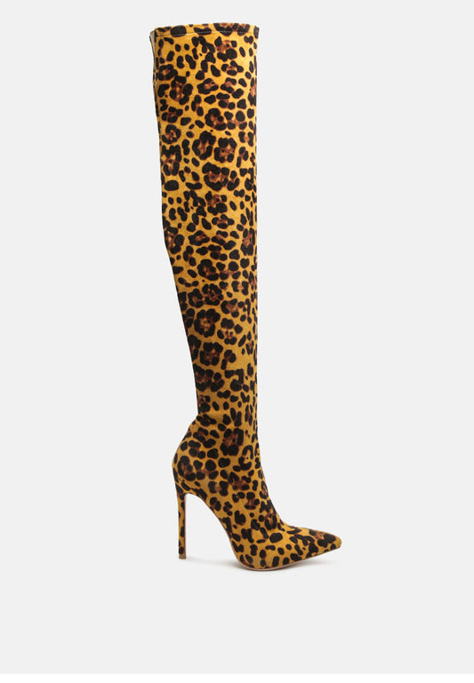 Faster Pussycat Suede Leopard Print Over the Knee Stiletto Boots | Rag & Company