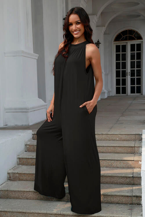 Katherine Full Size Tie Back Cutout Sleeveless Summer Jumpsuit | 3 Colors