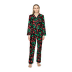 Pajama Game in Black Cherry Girl Satin 2 Piece Button Up PJ Set