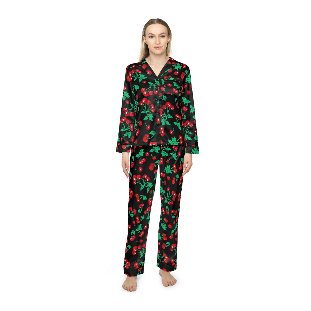 Pajama Game in Black Cherry Girl Satin 2 Piece Button Up PJ Set