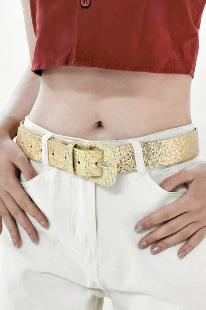 All The Rock Stars 70s Glam PU Leather Glitter Belt in Black, Gold, and Silver