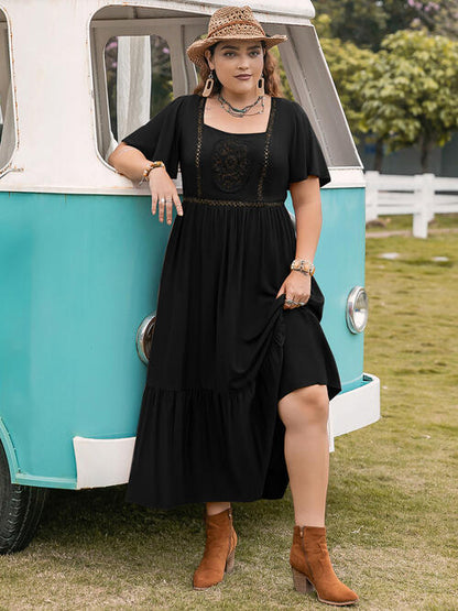 Nina Apache 70's Plus Size Ruffle Hem Dress | 2 Colors