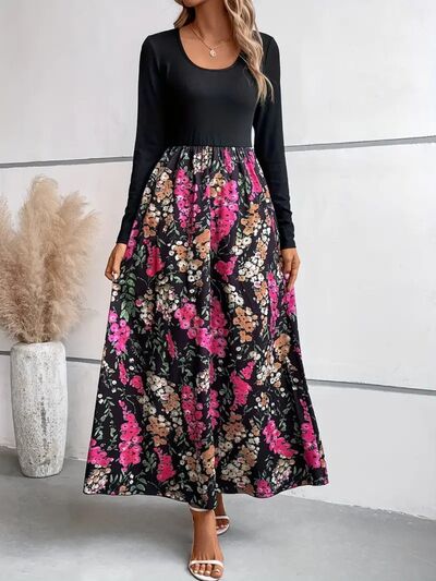 Evelyn Floral Round Neck Long Sleeve Maxi Dress