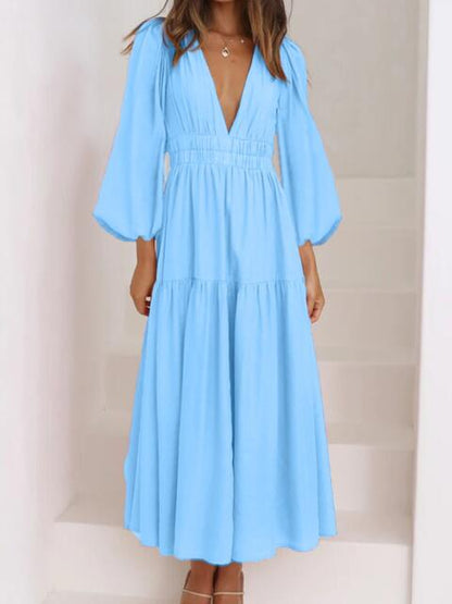 Willow Plunge Neck Summer Maxi Dress with Tiered Skirt | 7 Colors