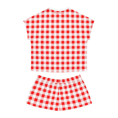 TGIF Sleepover PJs in Ruby Red Gingham Tee & Pajama Shorts-Set | Pinup Couture Relaxed