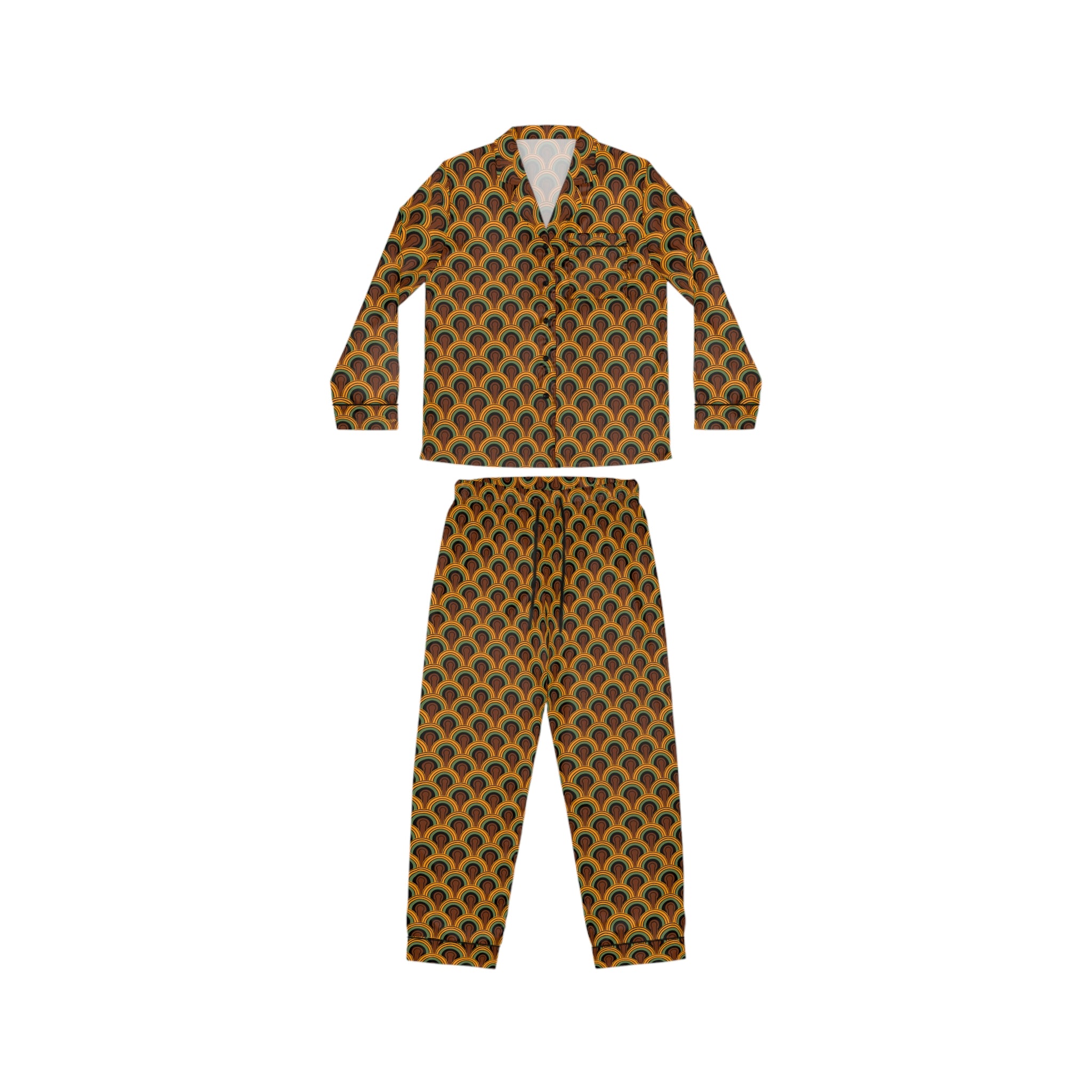 Pajama Game in Room 237 Print Satin 2 Piece Button Up PJ Set