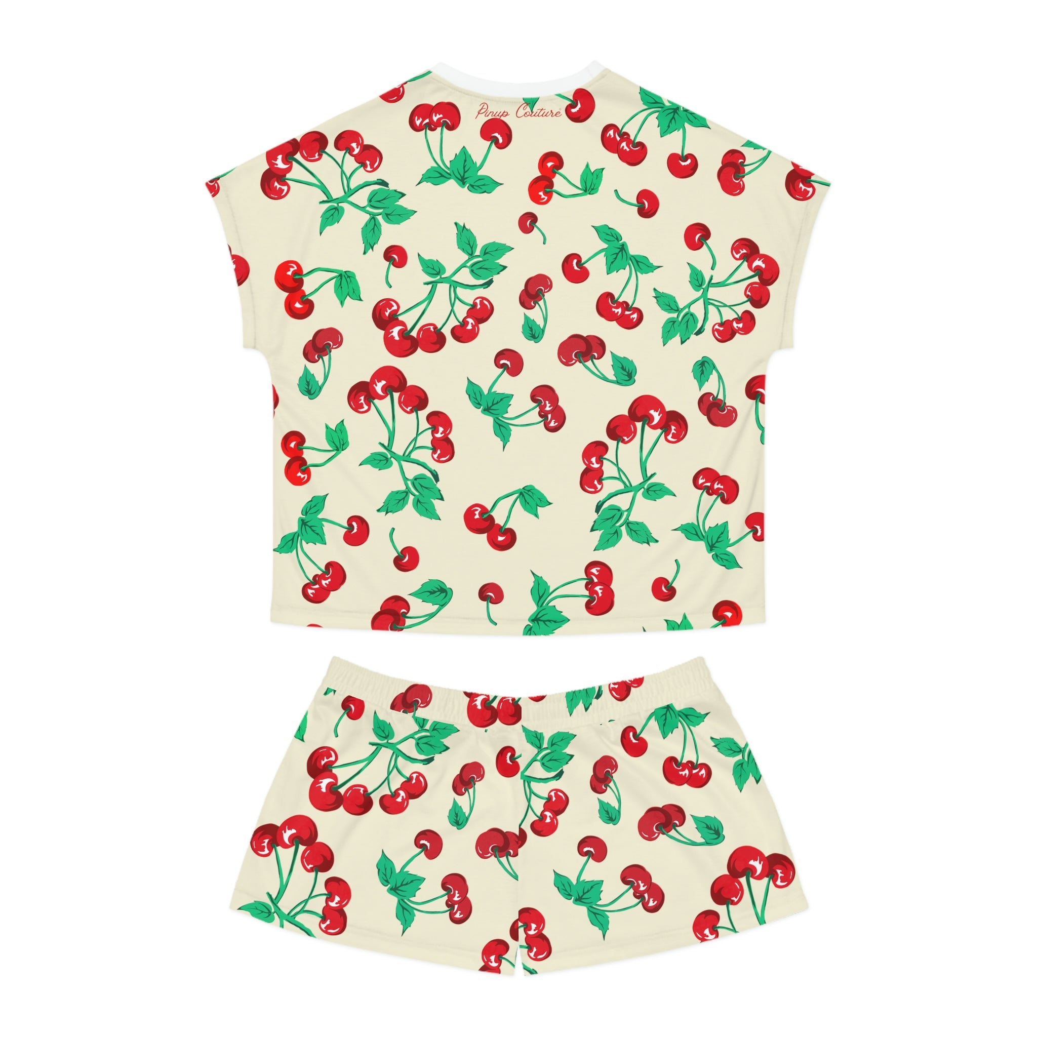 TGIF Sleepover PJs in Antique Ivory Cherry Girl Tee & Pajama Shorts-Set