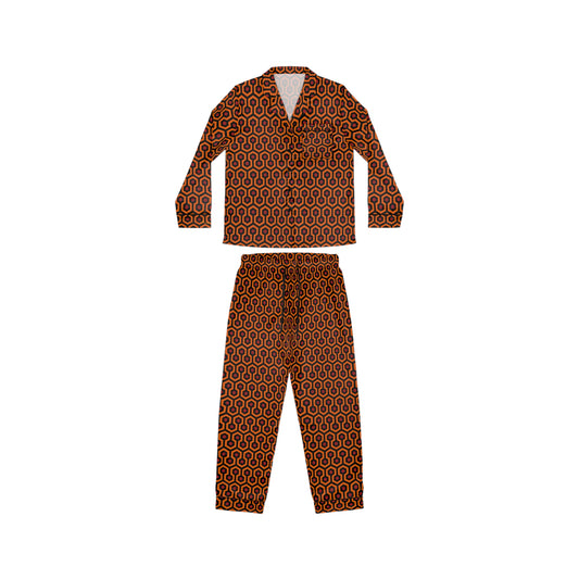 Pajama Game in Hotel Hexagon Satin 2 Piece Button Up PJ Set | Pinup Couture Relaxed