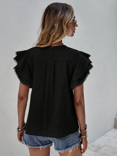 Freya Ruffled Cap Sleeve Round Neck Blouse | 4 Colors