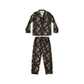 Pajama Game in Dark Bella Roses Satin 2 Piece Button Up PJ Set