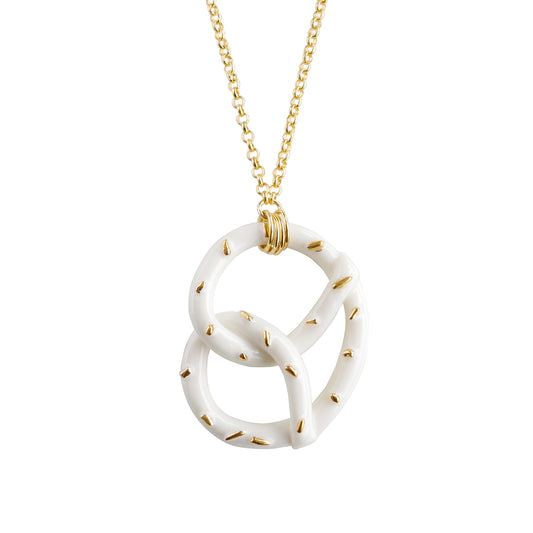 Golden Salted Porcelain Pretzel Pendant Necklace | Poporcelain