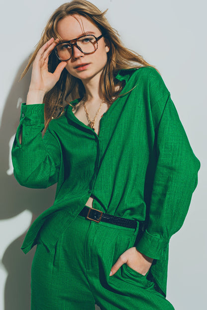 Loose Fit Button Down Shirt in Kelly Green Cotton